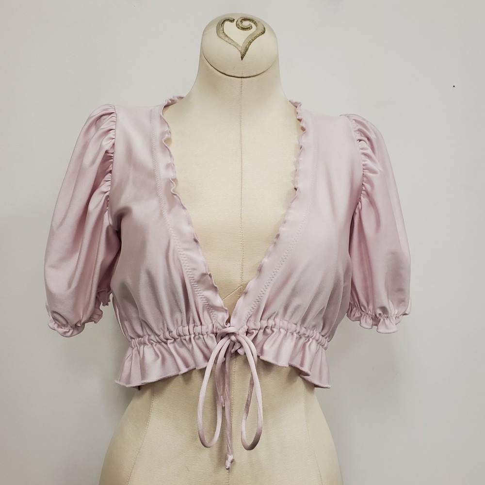 Out From Under Womens Puff Sleeve Tie Front‎ Coquette Dollcore Top Size XS Pink